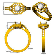 Hexagon Halo Diamond Engagement Ring 0.75ct in 10K/14K gold and platinum with certified lab-grown or natural diamonds