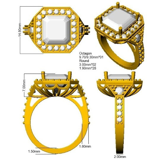 Green Emerald Halo Ring with Natural Diamond in 10K/14K gold and platinum with certified lab-grown or natural diamonds