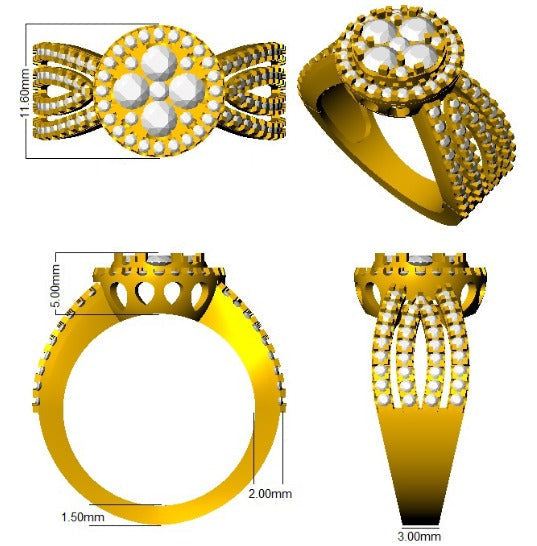 Round Cluster Halo Diamond Ring 1.25ct in 10K/14K gold and platinum with certified lab-grown or natural diamonds