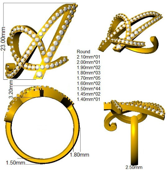 Initial “A” Diamond Ring in 10K/14K gold and platinum with certified lab-grown or natural diamonds