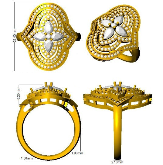 Floral Designer Diamond Statement Ring 1ct in 10K/14K gold and platinum with certified lab-grown or natural diamonds