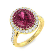 Pink Tourmaline Halo Ring in Oval Cut with Round Natural Diamond Halo in 10K/14K gold and platinum with certified lab-grown or natural diamonds