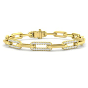 Round Pave Lab Grown Diamond Paperclip Link Bracelet with Pave Center Link / in 10K/14K gold and platinum with certified lab-grown or natural diamonds