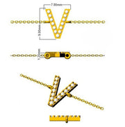 Natural Round Cut Initial V Alphabet Bracelet in Platinum with Chain and Lobster Claw in 10K/14K gold and platinum with certified lab-grown or natural diamonds