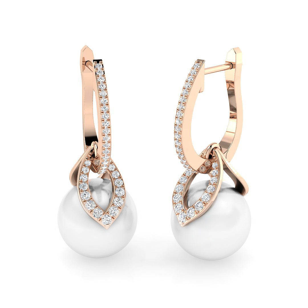 Nature Inspired Pearl Diamond Drop Earrings in 10K/14K gold and platinum with certified lab-grown or natural diamonds