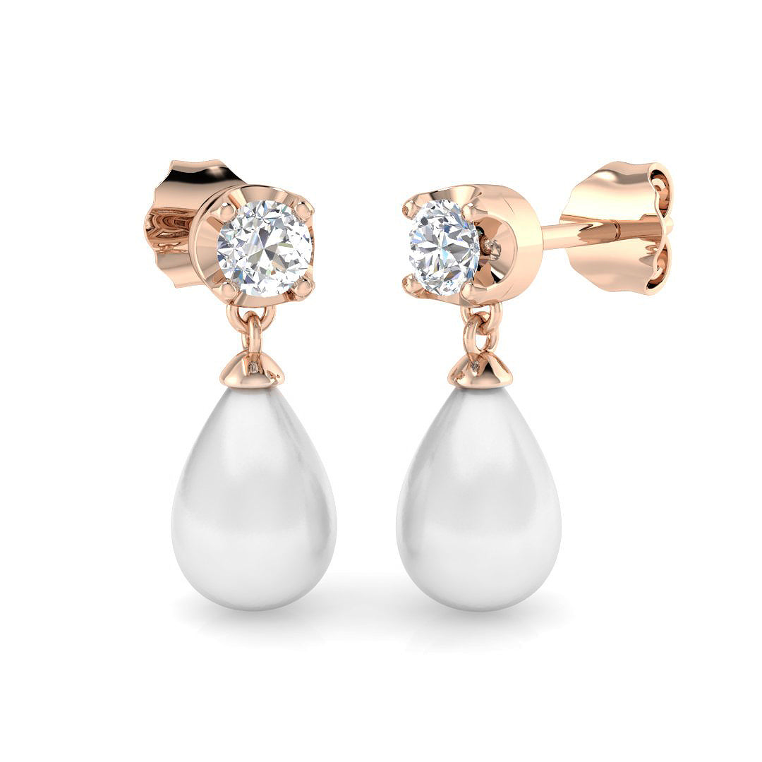 Teardrop Pearl Diamond Earrings with Push Back Clasp in 10K/14K gold and platinum with certified lab-grown or natural diamonds