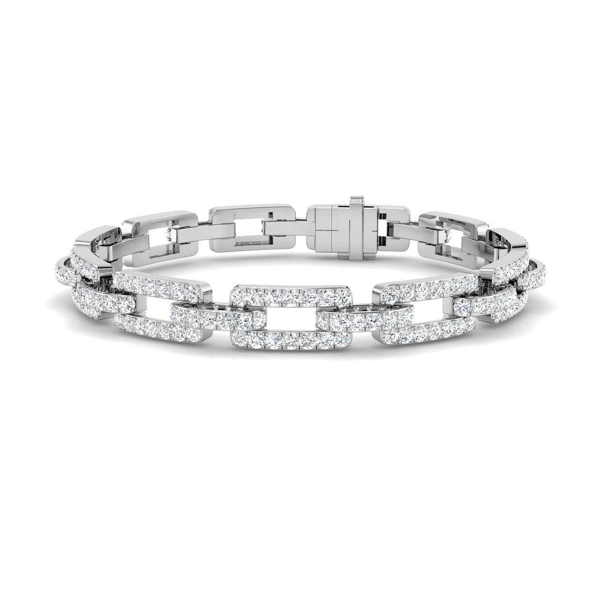 Luxury Natural Round Cut Diamond Paperclip Link Bracelet with Box Clasp in 10K/14K gold and platinum with certified lab-grown or natural diamonds