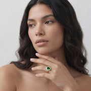 Oval Green Emerald Halo Engagement Ring with Natural Diamond Cluster in 10K/14K gold and platinum with certified lab-grown or natural diamonds