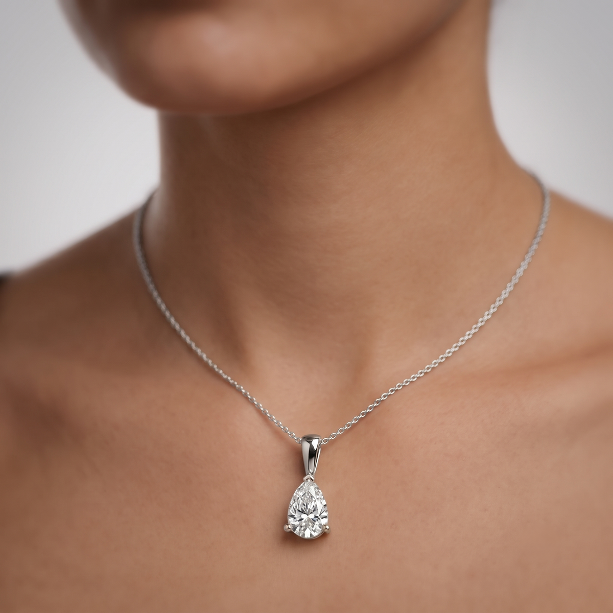 Pear Shape Lab Grown Diamond Solitaire Pendant in 10K/14K gold and platinum with certified lab-grown or natural diamonds
