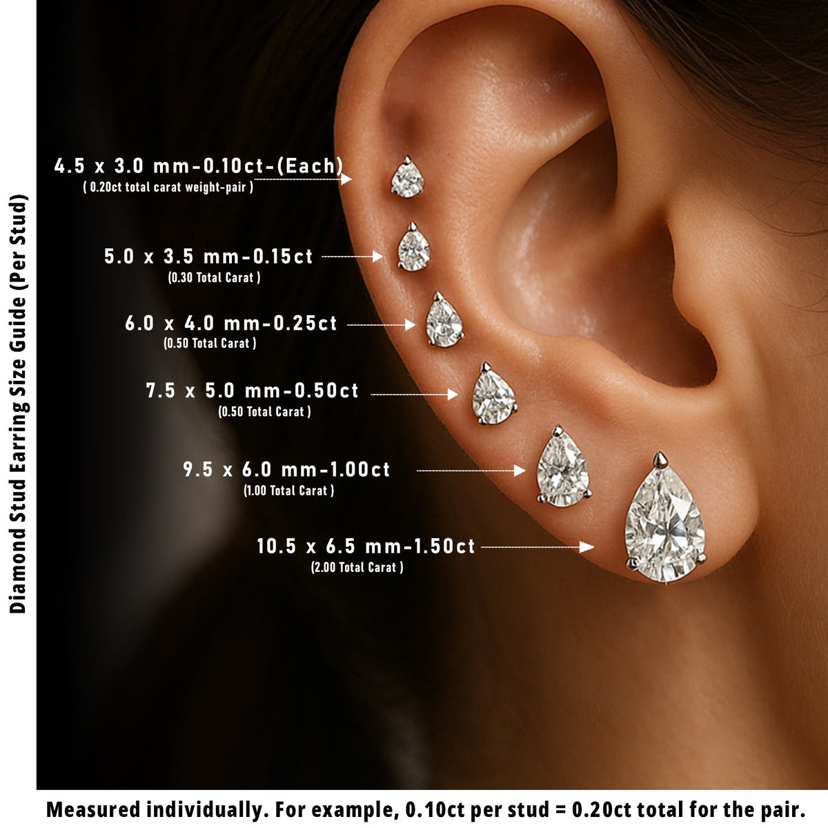 Stud Earrings with Lab Grown Pear Shape Diamond - 4.00ct in 10K/14K gold and platinum with certified lab-grown or natural diamonds