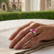 Oval Cut Pink Sapphire Ring with Diamond Side Stones in 10K/14K gold and platinum with certified lab-grown or natural diamonds