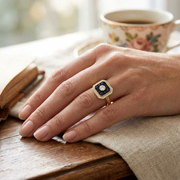 Sapphire & Natural Diamond Ring with Bezel Set Center and Pave Halo in 10K/14K gold and platinum with certified lab-grown or natural diamonds