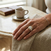 Lab Created Multi-Row Baguette & Round Diamond Cluster Statement Ring in 10K/14K gold and platinum with certified lab-grown or natural diamonds