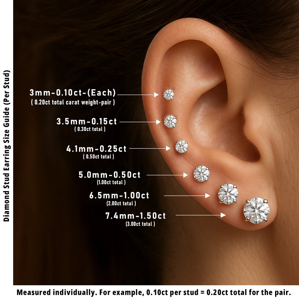 Stud Earrings with Round Brilliant Cut Diamonds - DE/VVS - Gold & in 10K/14K gold and platinum with certified lab-grown or natural diamonds