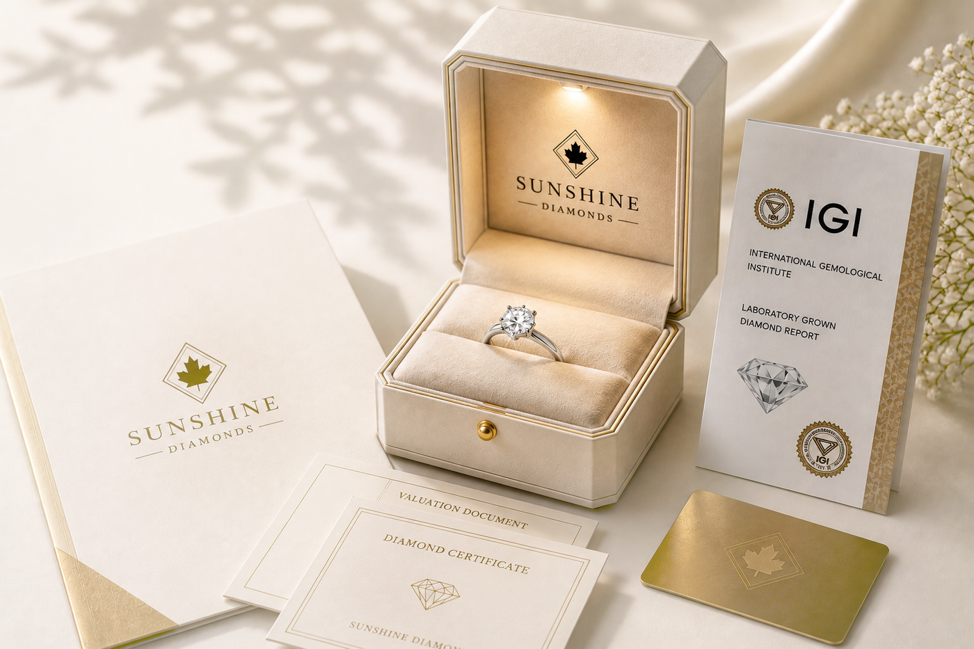 Luxury jewellery box with certificate documents