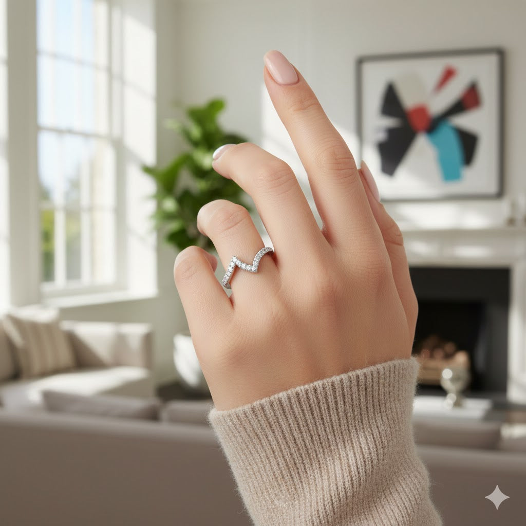 Zigzag Diamond Wishbone Ring in 10K/14K gold and platinum with certified lab-grown or natural diamonds