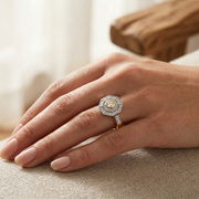 Art Deco Hexagon Multi Halo Diamond Ring 0.50ct in 10K/14K gold and platinum with certified lab-grown or natural diamonds