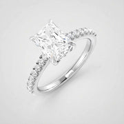 Radiant Cut Diamond Engagement Ring with Pave Diamond in 10K/14K gold and platinum with certified lab-grown or natural diamonds