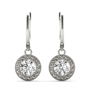 Kimbro Natural White Gold 4 Prong Set Drop Diamond Earrings