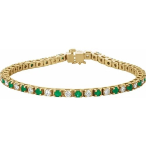 Royse Emerald Yellow Gold 4 Prong Diamond Tennis Bracelet