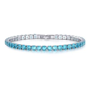 Rubye Aquamarine Yellow Gold 4 Prong Gemstone Bracelet
