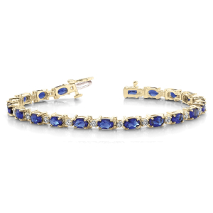 Prissy Blue Sapphire Yellow Gold 4 Prong Gemstone Bracelet