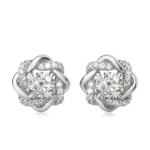 Gaelan Natural White Gold 4 Prong Set Designer Diamond Earrings
