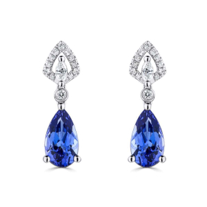 Hosanna Blue Sapphire Yellow Gold 3 Prong Gemstone Diamond Earrings