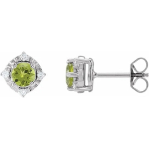 Floryfel Peridot 4 Prong Set  Diamond Earrings