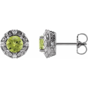 Fluri Peridot 4 Prong Set  Diamond Earrings