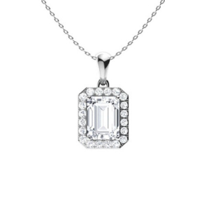 Torie 1.00 Carat Natural Diamond Emerald cut 4 Prong  Halo Pendant Necklace