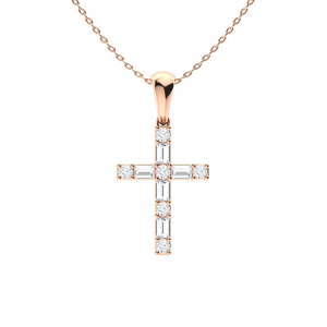 Payoda Lab-Created Diamond Rose Gold 4 Prong Cross Pendant Necklace