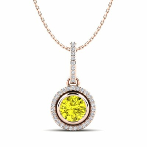 Tinble Rose Gold Bezel Set Yellow Diamond Pendant Necklace