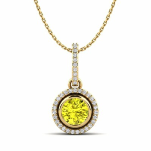 Tinble Gold Bezel Set Yellow Diamond Pendant Necklace