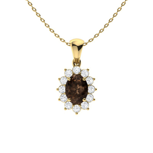 Veronica Brown Yellow Gold 4 Prong Champagne Diamond Pendant Necklace