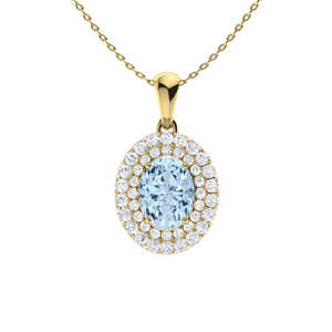 Varnika Aquamarine Yellow Gold 4 Prong Gemstone Necklace