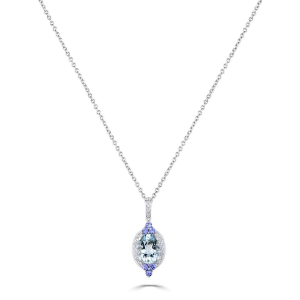 Qanaat Aquamarine Rose Gold 4 Prong  Necklace