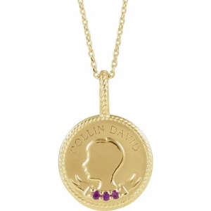 Parvani Natural Ruby Yellow Gold Prong Set  Necklace