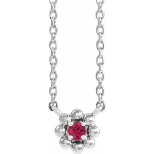 Hypericum Natural Ruby Silver 4 Prong  Necklace