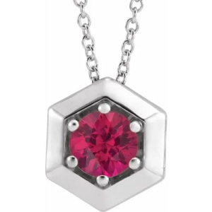 Persimmon Natural Ruby Silver 6 Prong  Necklace