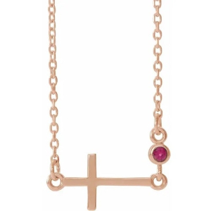 Impatiens Natural Ruby Rose Gold Bezel Set  Necklace
