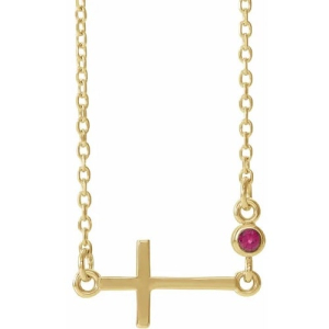 Impatiens Natural Ruby Yellow Gold Bezel Set  Necklace