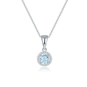 Pomona 0.85 Carat Aquamarine Round cut 4 Prong  Halo Pendant Necklace