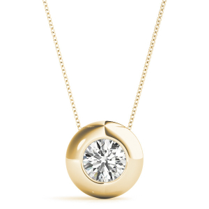 Reynilda Lab-Created Diamond Yellow Gold Bezel Set Solitaire Pendant Necklace