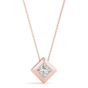 Richarede Lab-Created Diamond Rose Gold Bezel Set Solitaire Pendant Necklace