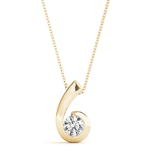 Rikilda Natural Diamond Yellow Gold Semi Bezel Solitaire Pendant Necklace