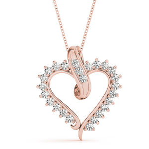 Renata Lab-Created Diamond Rose Gold Channel And Prong Set Heart Necklace