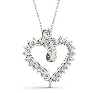 Renata Lab-Created Diamond Channel And Prong Set Heart Necklace