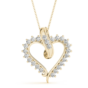 Renata Lab-Created Diamond Yellow Gold Channel And Prong Set Heart Necklace