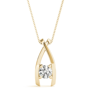 Riliegh Natural Diamond Yellow Gold 4 Prong Solitaire Pendant Necklace
